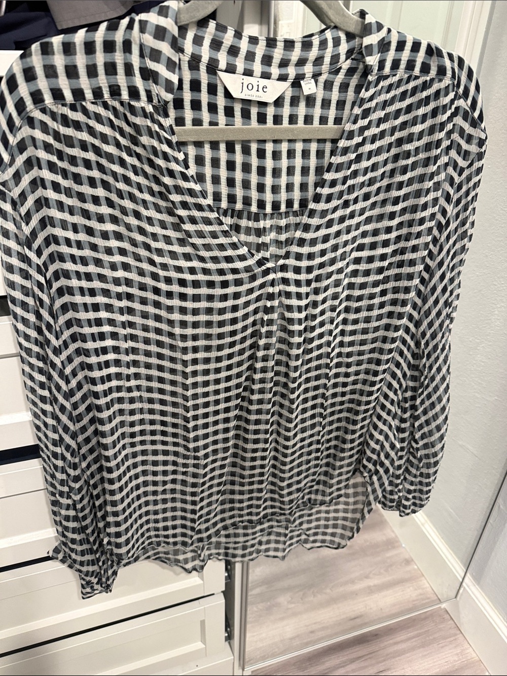Joie Black & White Checked V-Neck Top